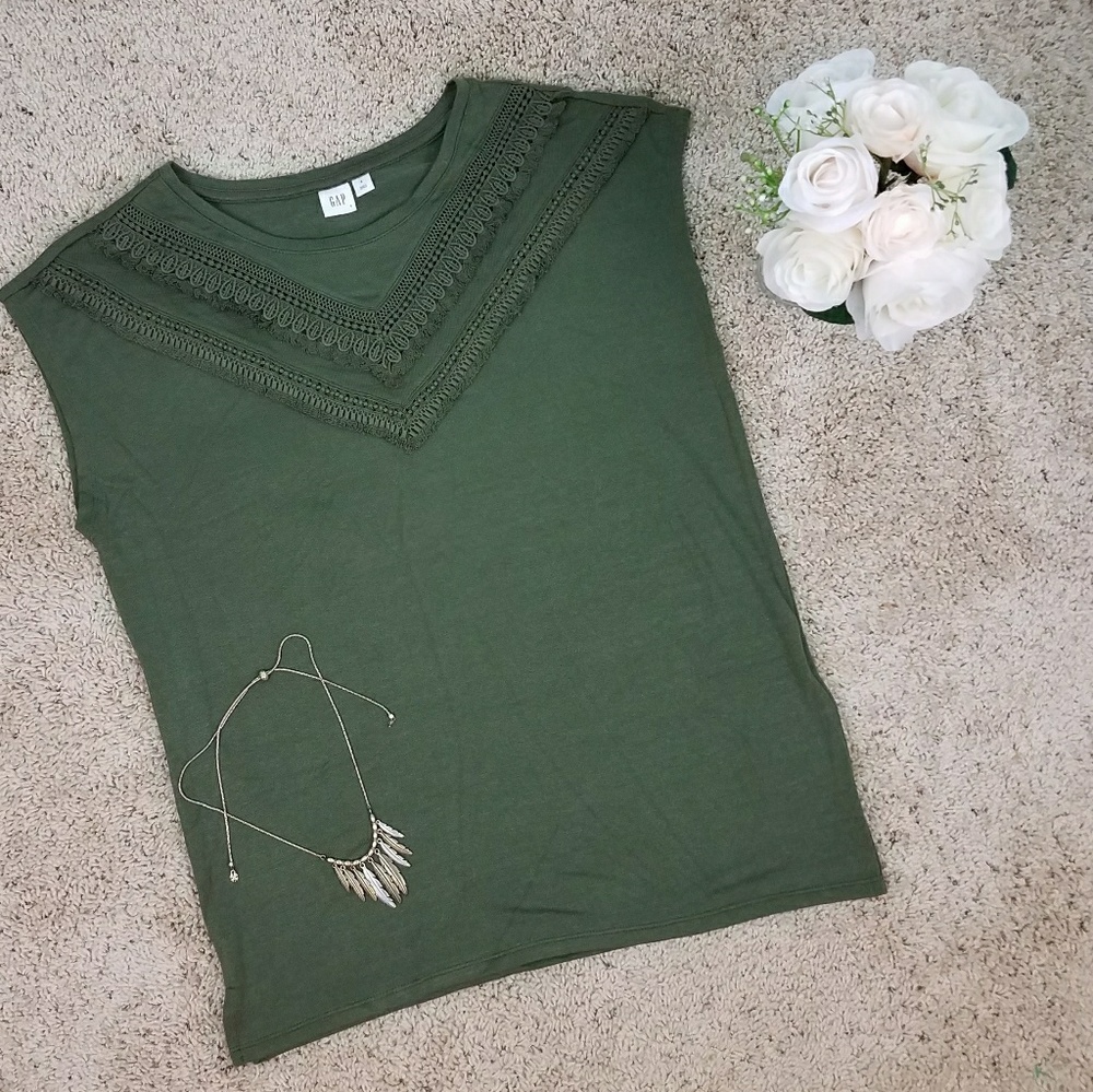 GAP Forest Green Shirt With Fringe Neckline